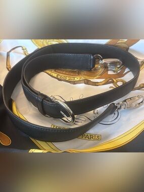 Authentic Ferragamo Black Leather Bag Strap with Silver Hardware